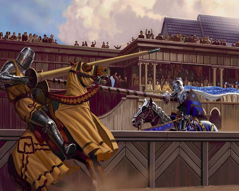 Knights Jousting, crowd, medieval, lances, knights, horses, HD wallpaper