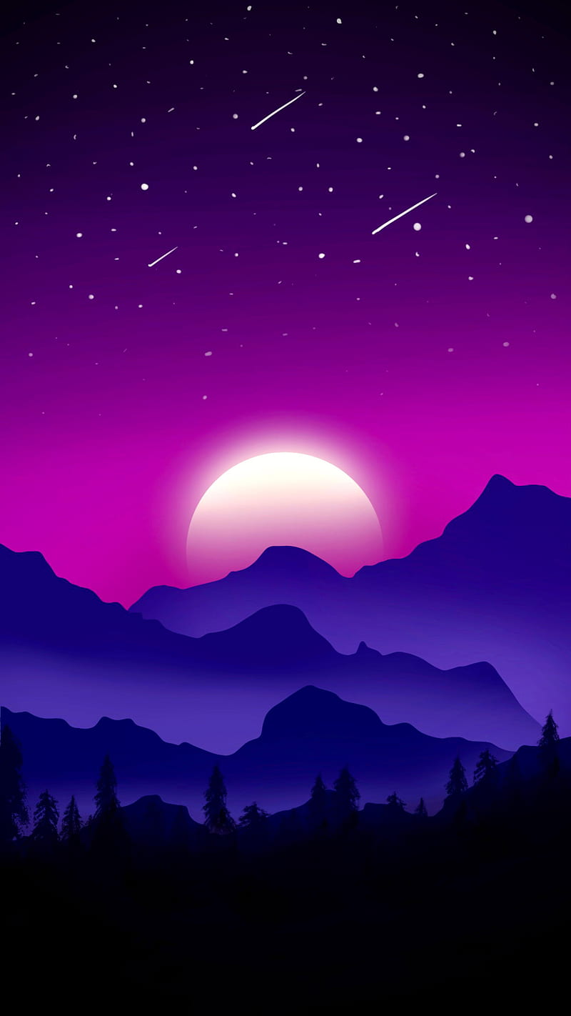 Minimal starry night, Moon, Mountains, stars, HD phone wallpaper | Peakpx