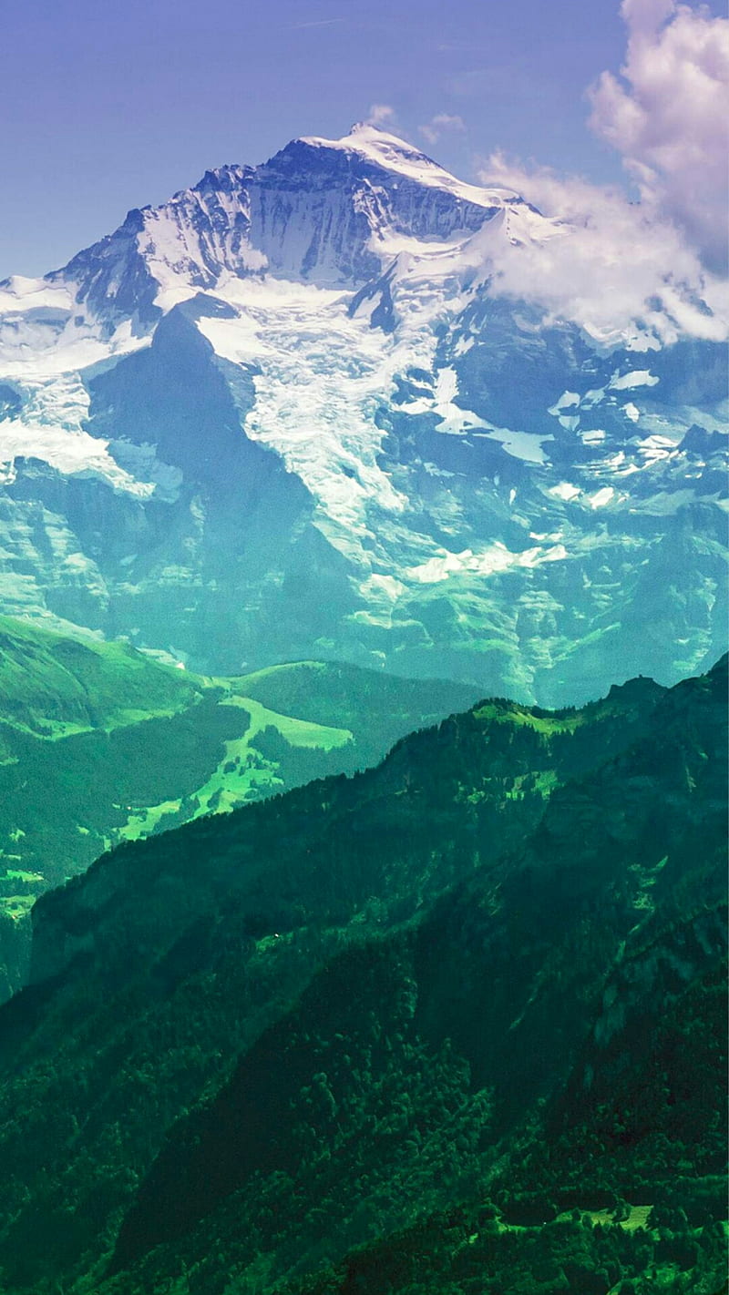 Peak flush, blue, green, mountain, snow, HD phone wallpaper