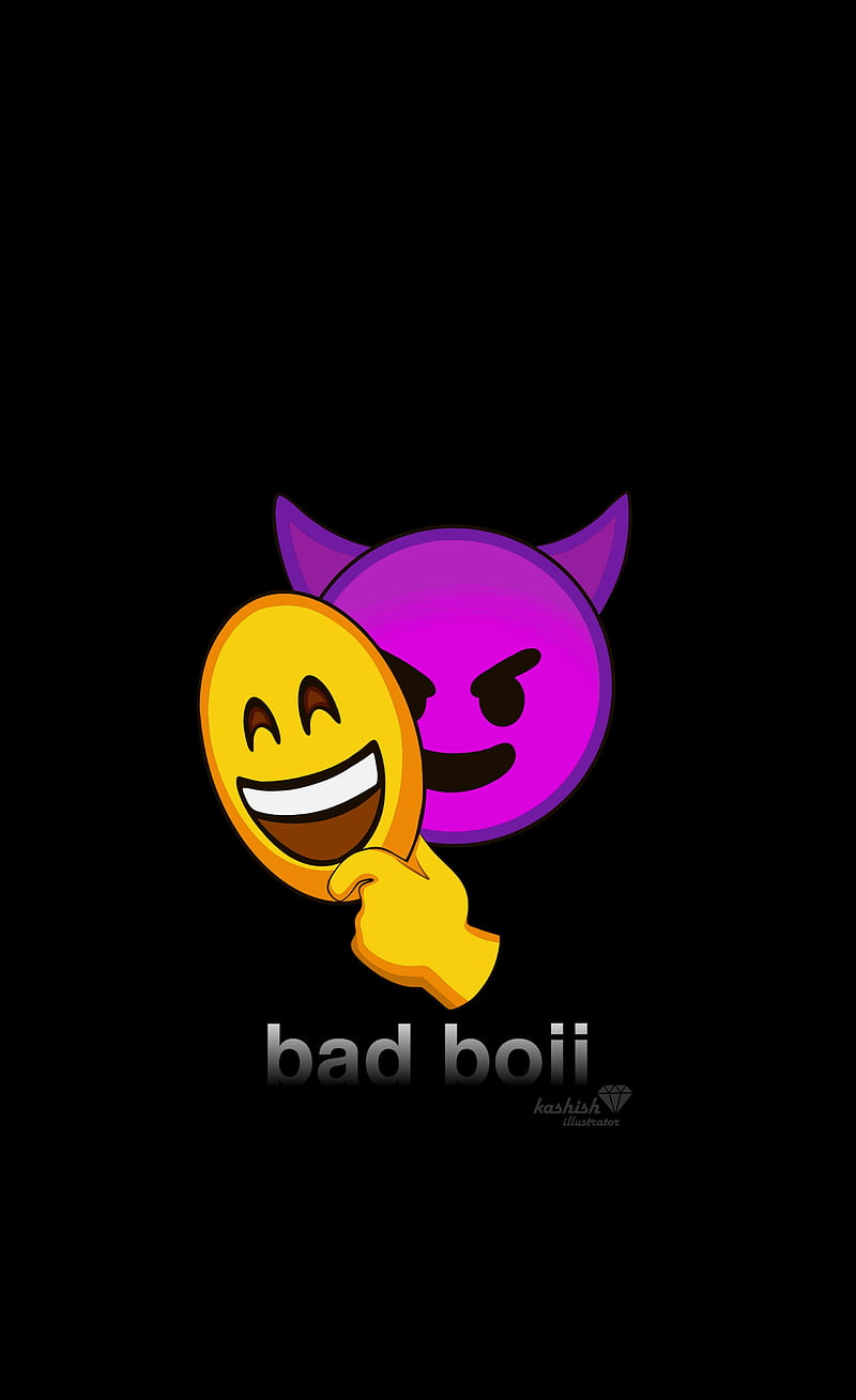 Bad boi, bad boy, black, emoji, happy, kashish illustrator ...