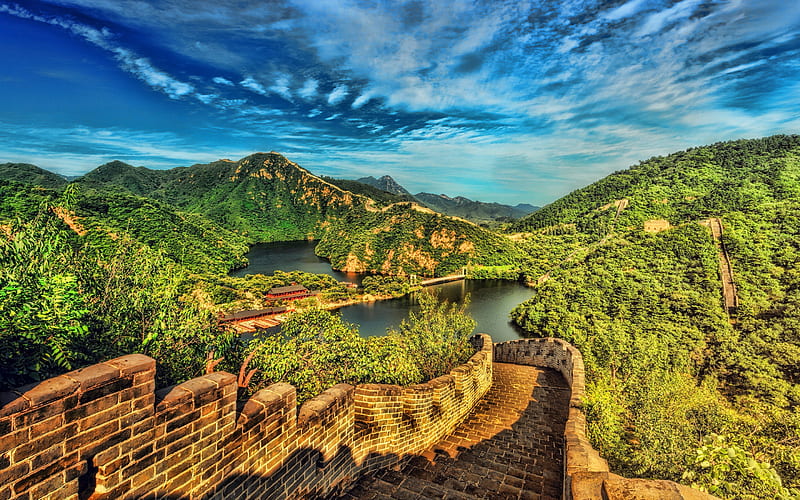 Great Wall of China, R, Chinese landmarks, summer, China, beautiful nature, Asia, HD wallpaper