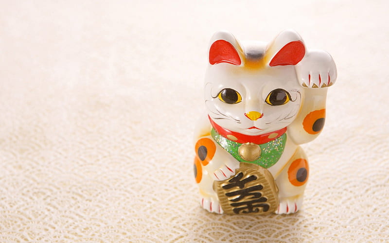 Beckoning Cat- For Luck in Feng Shui, talisman, beckoning, maneki neko, feng shui, luck, cat, doll, HD wallpaper