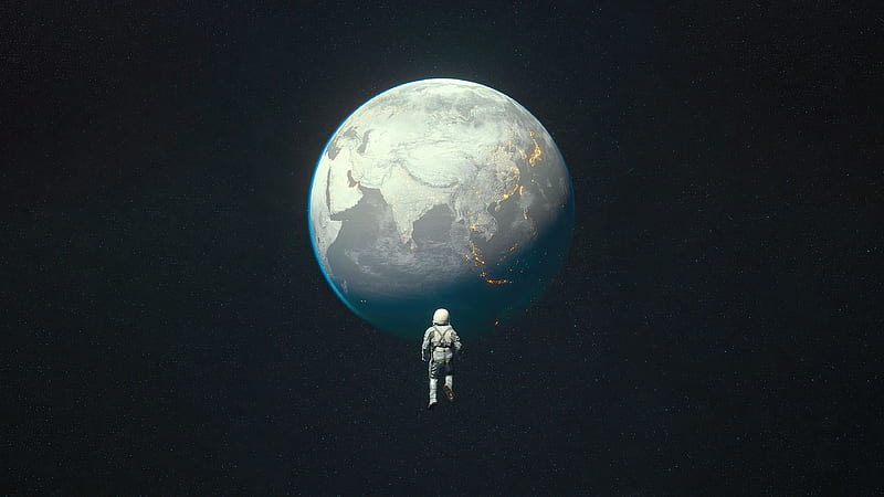 Desaturated Earth Astroanut , astronaut, earth, space, artist, artwork, digital-art, dark, HD wallpaper