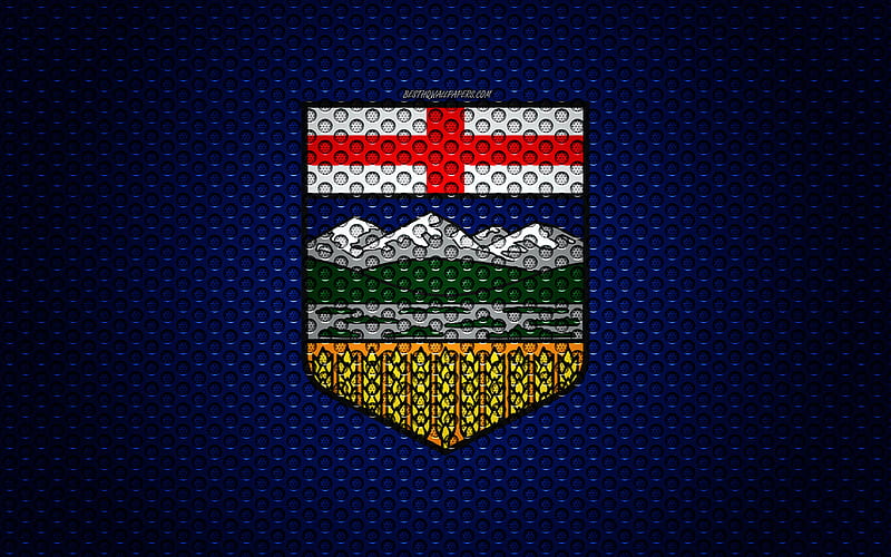 Flag of Alberta creative art, metal mesh texture, Alberta flag, national symbol, provinces of Canada, Alberta, Canada, North America, HD wallpaper