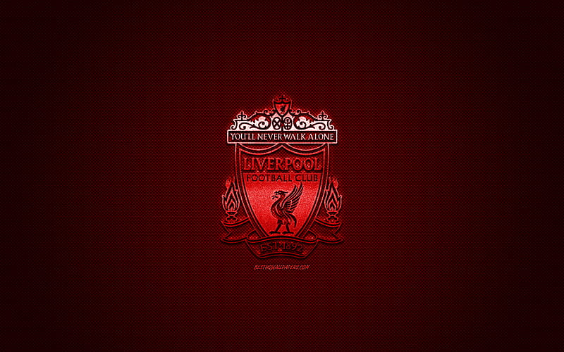 Liverpool FC, English football club, red metallic logo, red carbon fiber background, Liverpool, England, Premier League, football, HD wallpaper
