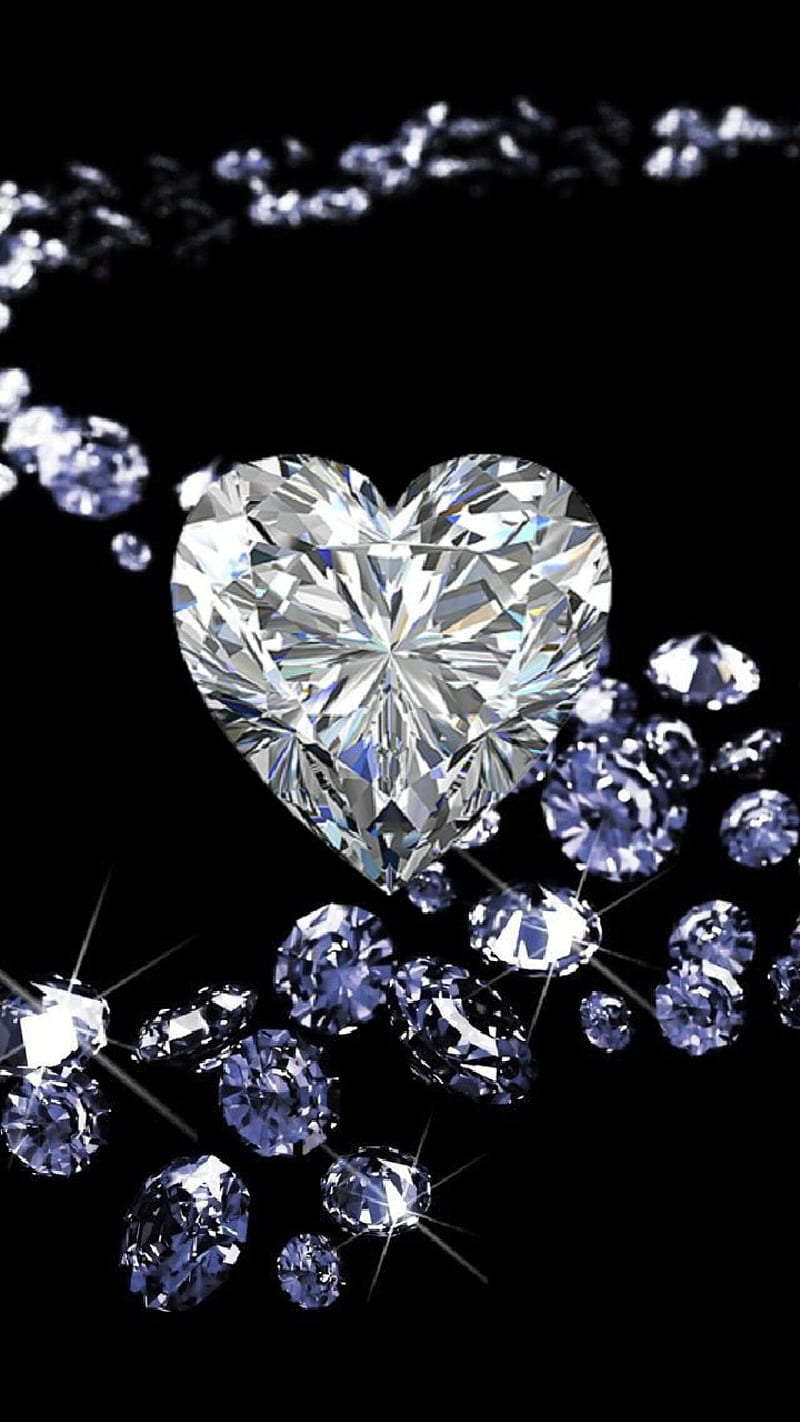 Blu diamonds, sparkle, shiny, gemstones, corazones, blue, HD phone wallpaper