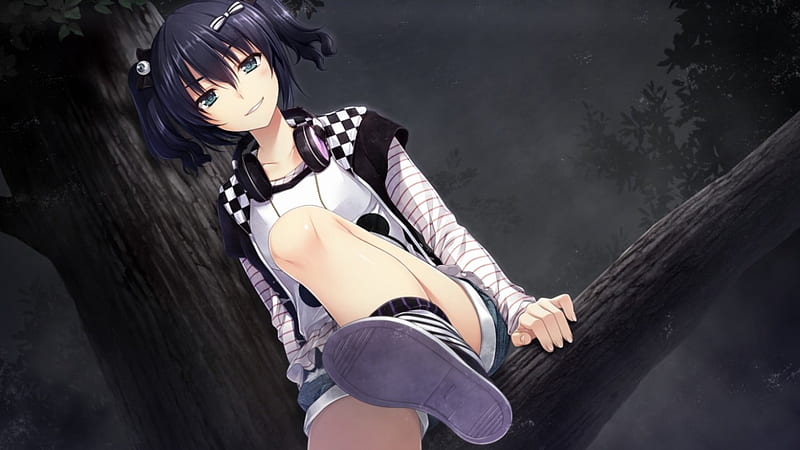 Shinobu Maewaki, Anime, Smile, Blushing, Nighttime, Headphones, Trees, Maewaki, Boku no Hitori Sensou, Big Eyes, Anime Girl, Shinobu, HD wallpaper Shinobu Maewaki, Anime, Smile, Blushing, Nighttime, Headphones, Trees, Maewaki, Boku no Hitori Sensou, Big Eyes, Anime Girl, Shinobu, HD wallpaper