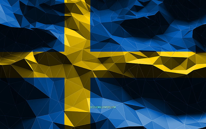 Swedish flag, low poly art, European countries, national symbols, Flag of Sweden, 3D flags, Sweden flag, Sweden, Europe, Sweden 3D flag, HD wallpaper