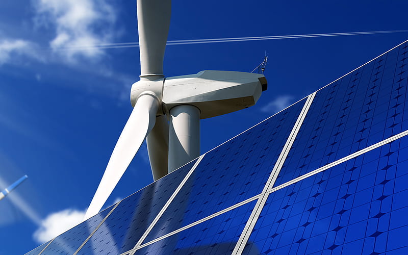 alternative energy sources, wind energy, solar energy, Wind farm, solar panels, electric power, ecology, green energy, HD wallpaper