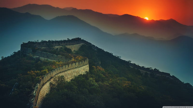 The Great Wall of China at sunset, china, great, 1366x768, wall, HD wallpaper