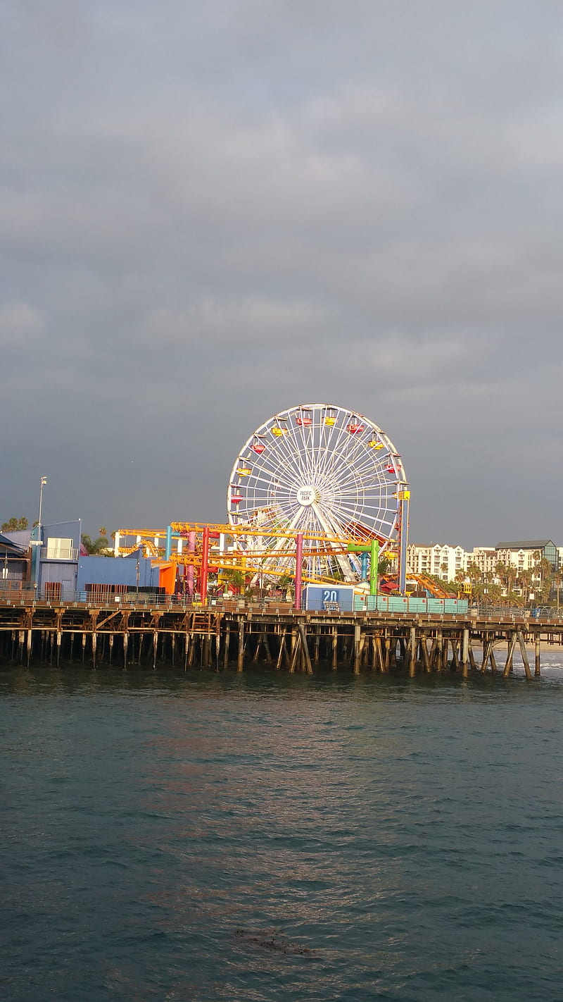 Santa Monica pier, beach, california, fair, HD phone wallpaper