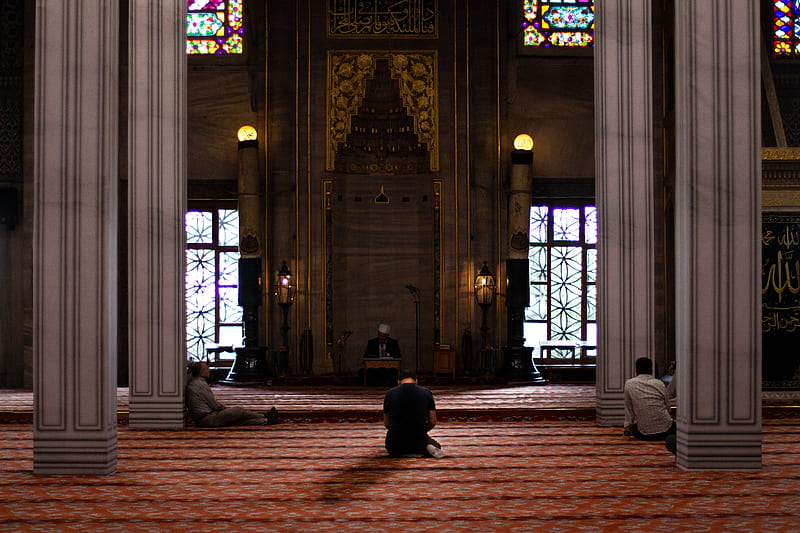 three men sitting inside mosque, HD wallpaper