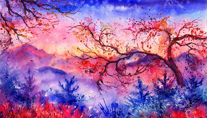 Frío de otoño, bosque, pintura, colores, pastel, paisaje, Fondo de pantalla  HD | Peakpx