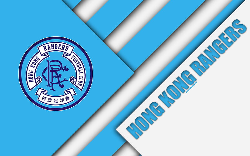 Hong Kong Rangers FC logo, Hong Kong football club, material design, blue white abstraction, emblem, football, Hong Kong Premier League, HD wallpaper
