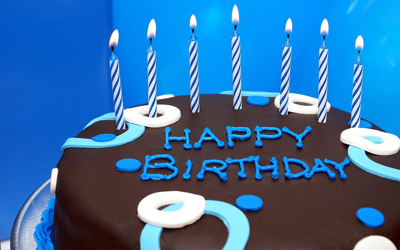 Happy Birtay, chocolate cake, candles, birtay cake, congratulation, burning candles, cake on a blue background, HD wallpaper