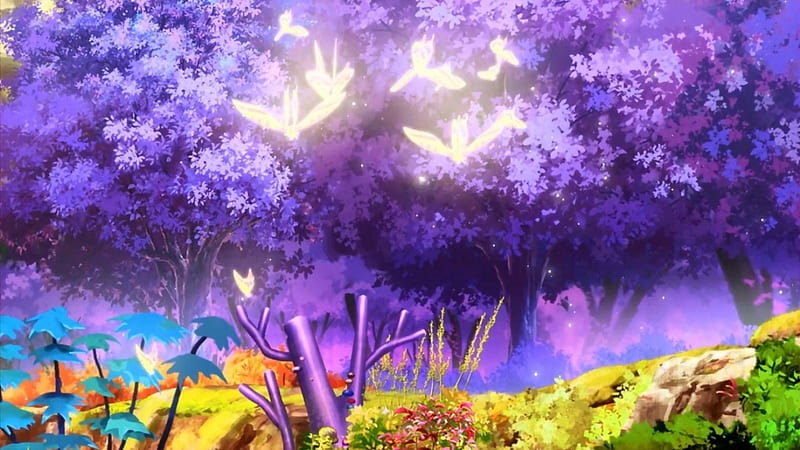 Anime Purple Forest, Purple, Scenery, Forest, Anime, Nature, HD wallpaper