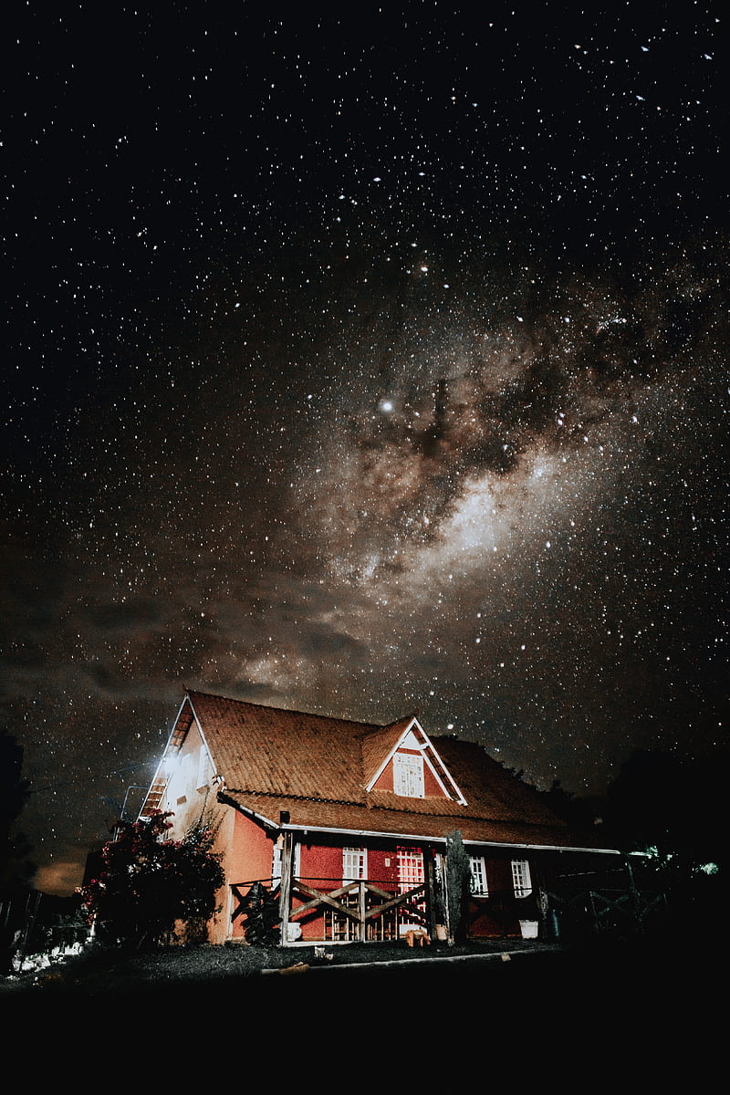 Brown House and Milky Way, HD phone wallpaper