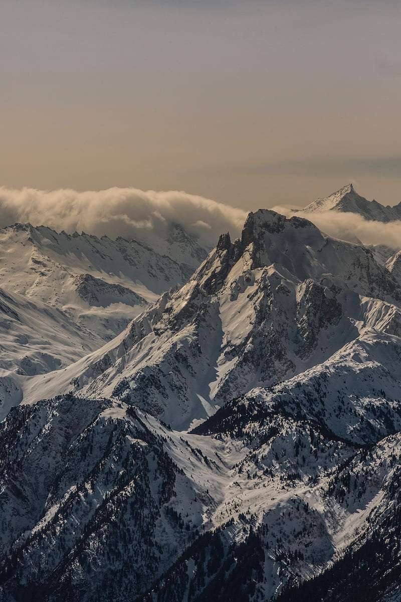 mountain, peak, snow, snowy, twilight, france, HD phone wallpaper