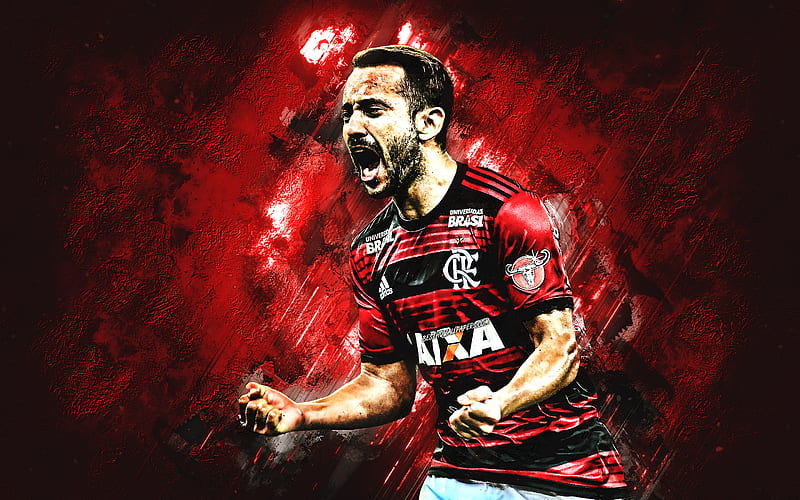 Everton Ribeiro, Flamengo, Brazilian football player, attacking midfielder, red background, Serie A, Brazil, football, goal, joy, portrait, HD wallpaper