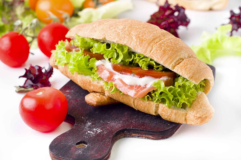 Food, Sandwich, Croissant, Salad, Tomato, HD wallpaper