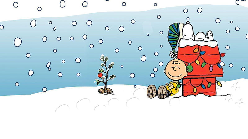 Snoopy Is Sleeping On Roof Top In Snowfall Background Snoopy Christmas, HD wallpaper