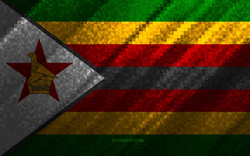 Flag of Zimbabwe, multicolored abstraction, Zimbabwe mosaic flag, Zimbabwe, mosaic art, Zimbabwe flag, HD wallpaper