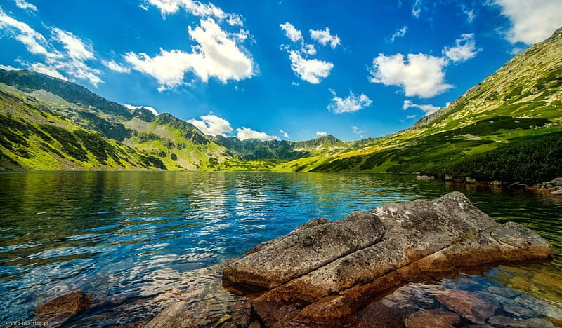 Tatras, mountain, view, bonito, reflection, clouds, sky, lake, HD ...