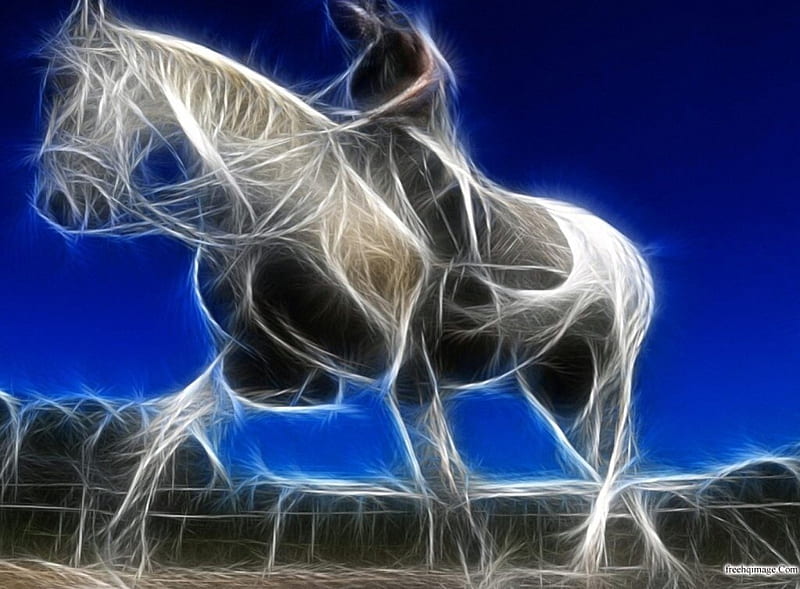 horse in 3d, beauty, 3d, horse, blue, HD wallpaper