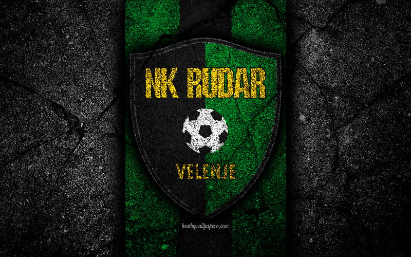 Rudar Velenje FC logo, PrvaLiga, football, soccer, black stone, Slovenia, NK Rudar Velenje, asphalt texture, Slovenian football club, FC Rudar Velenje, HD wallpaper