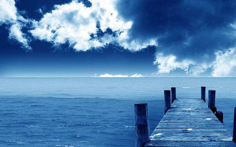 Dreamlike Dock, meer, dock, blue dock, anleger, pier, blue pier, sea, blue, HD wallpaper