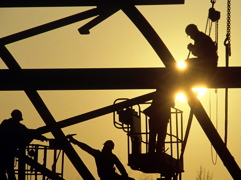 sunlight, silhouette, workers, construction, electricity - Rare Gallery, HD wallpaper