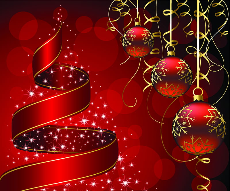 Merry Christmas, red, pretty, bonito, magic, xmas, bokeh, ball, magic christmas, beauty, stars, lovely, holiday, christmas, ribbon, golden, red balls, new year, happy new year, balls, HD wallpaper