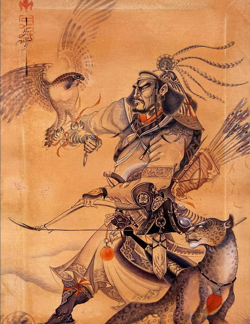 Mongol Archer, asian, falcon, leopar, mongolian, warrior, HD phone wallpaper