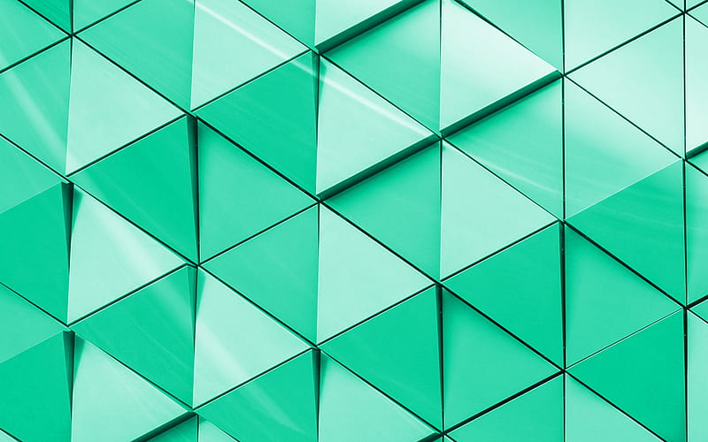 green 3d texture, texture with triangles, geometric 3d background, art, creative green background, HD wallpaper