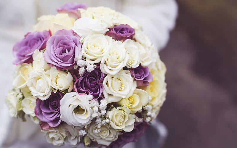 wedding bouquet bouquet of roses, wedding, bridal bouquet, purple roses, white roses, HD wallpaper