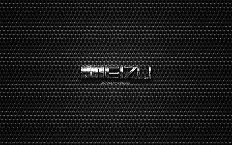 Meizu logo, steel polished logo, Meizu emblem, digital electronic devices, brands, metal mesh texture, black metal background, Meizu, HD wallpaper