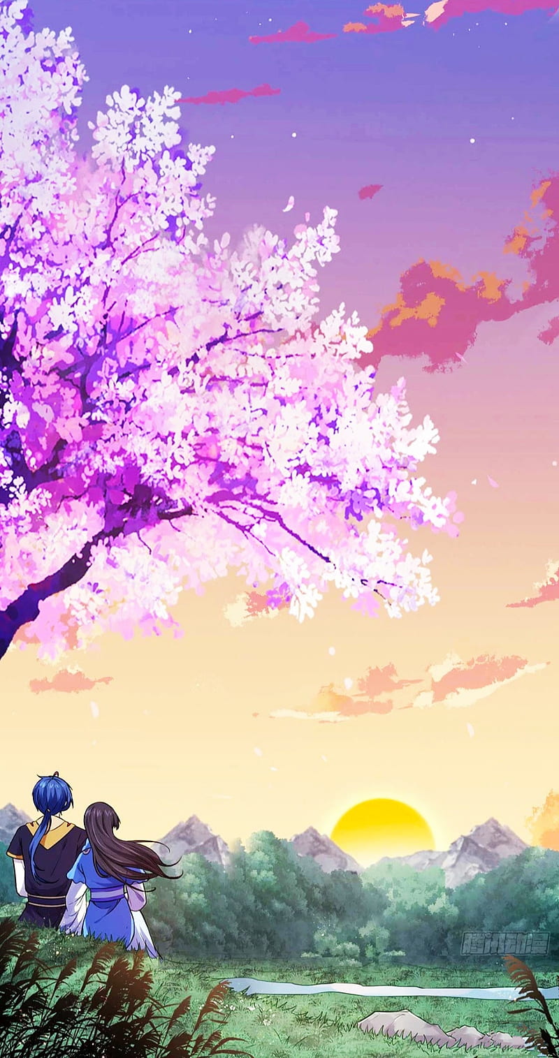 Martial Art Reigns , anime girl, anine boy, nature, spring, sun set, tree, HD phone wallpaper