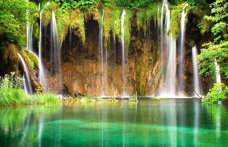 Plitvice Lakes (2), waterfall, nature, croatia, bonito, HD wallpaper