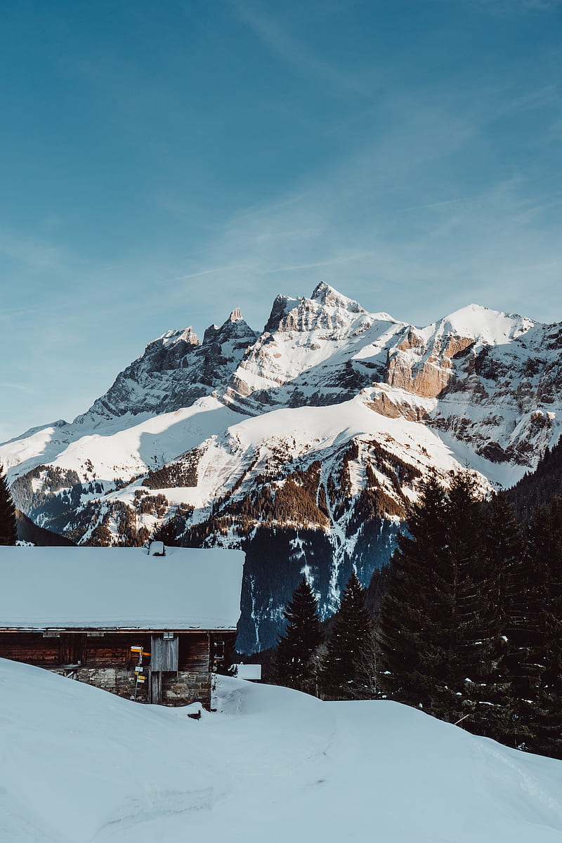 mountains, snow, house, resort, morzine, france, HD phone wallpaper