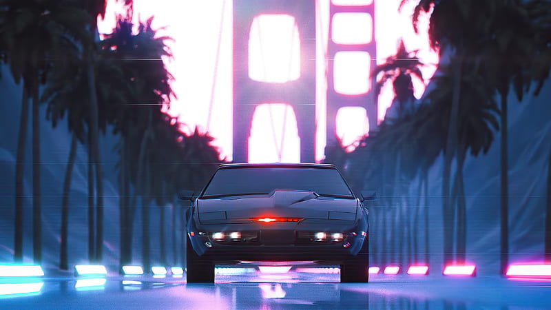 Black Knight Rider Car Vaporwave , retrowave, synthwave, vaporwave, artist, artwork, digital-art, carros, HD wallpaper