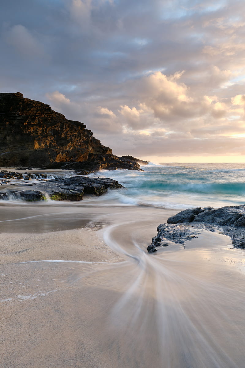 ocean, surf, rocks, shore, sand, HD phone wallpaper