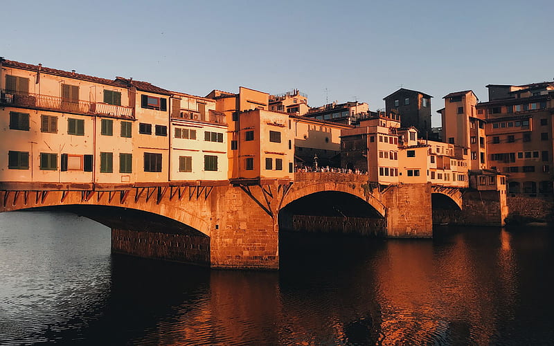 Ponte Vecchio, italian landmarks, Arno River, bridge, Florence, Italy, italian cities, HD wallpaper