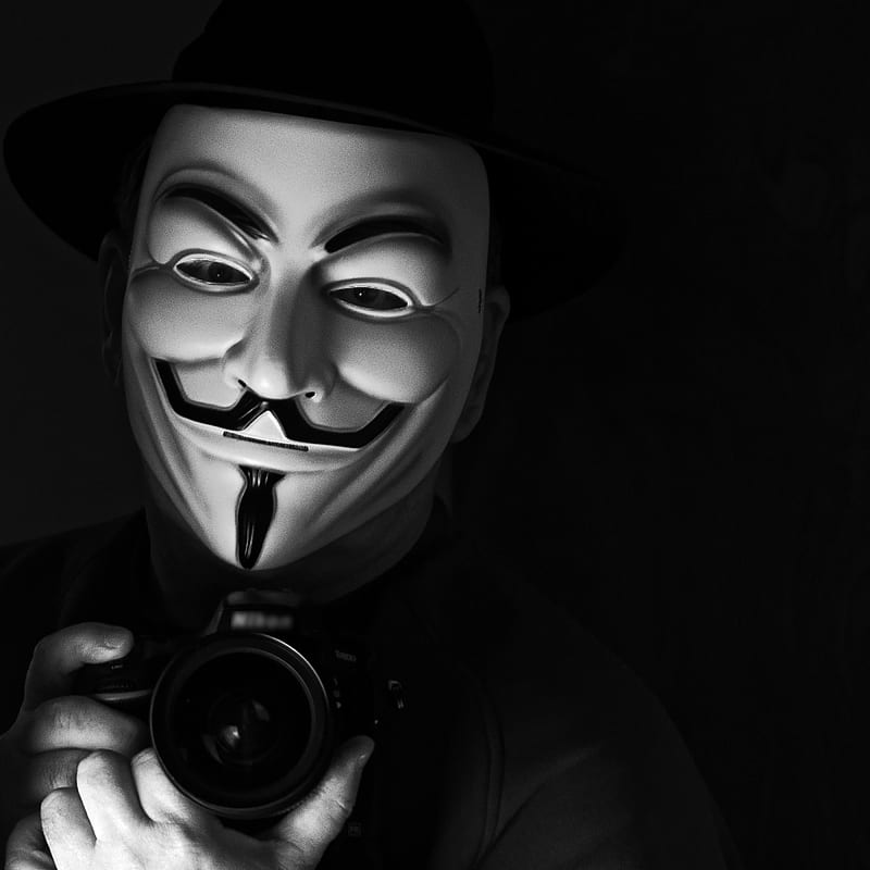 anonymous, mask, camera, bw, grapher, HD phone wallpaper