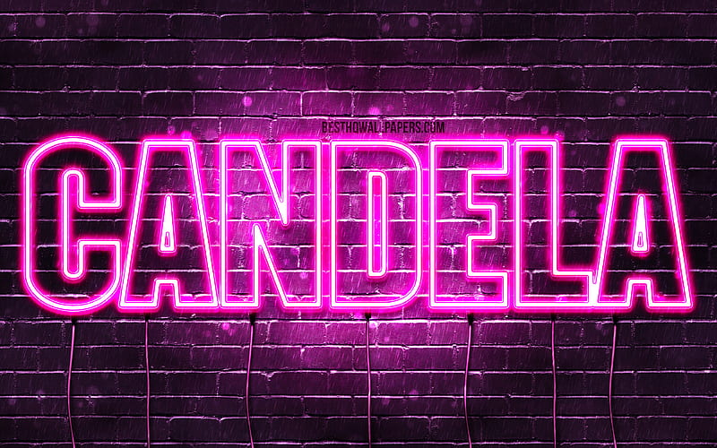 Candela with names, female names, Candela name, purple neon lights, Happy Birtay Candela, popular spanish female names, with Candela name, HD wallpaper