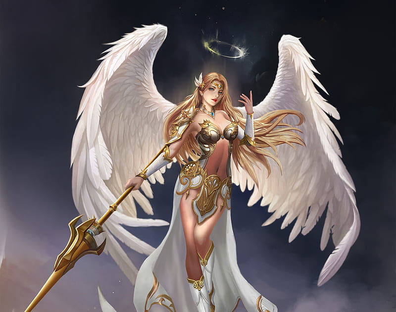 Angel, frumsuete, wings, fantasy, luminos, girl, league of angels, HD wallpaper