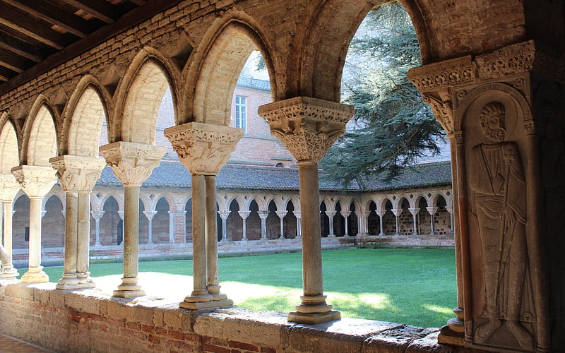 Monastery in France, France, cloister, Occitania, monastery, HD wallpaper