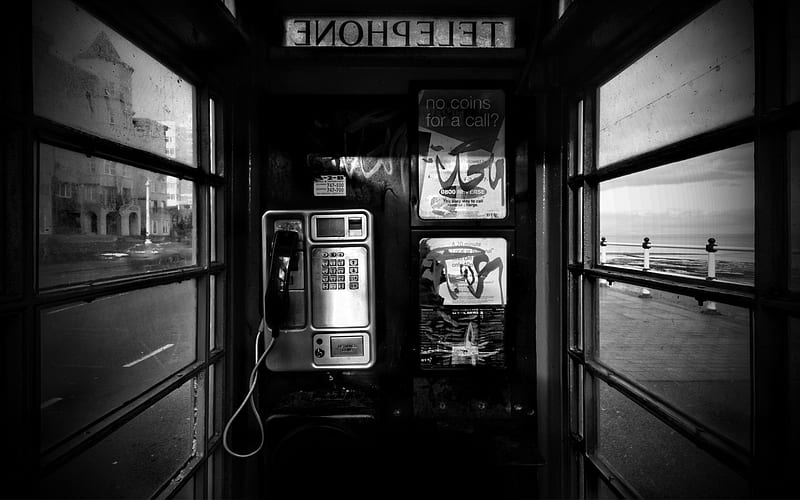 Telephone, graphy, black and white, phone booth, abstract, HD wallpaper