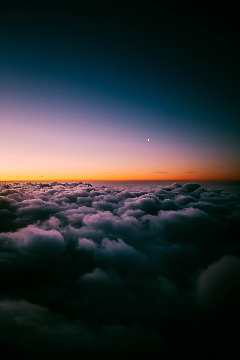 clouds, porous, sunset, sky horizon, twilight, moon, above clouds, HD phone wallpaper