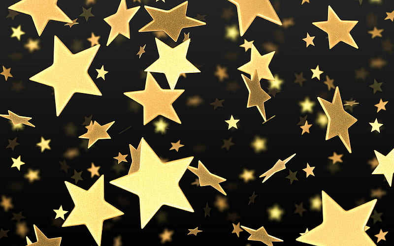 golden starfall 3D stars, creative, starry backgrounds, abstract stars background, gold 3D stars, stars patterns, background with stars, background with starfall, HD wallpaper