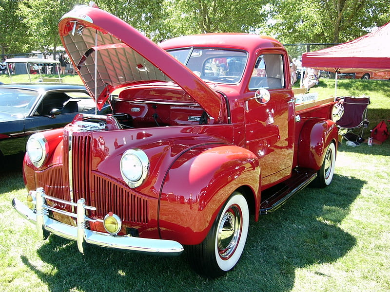 1948 Red Studebaker M5 Pick Up Truck, Vintage, Running Board, Truck Bed, Beauty, Red, Grill, White Walls, HD wallpaper